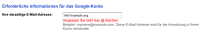 Direkte Validierung der eingegebenen E-Mail-Adresse bei Google