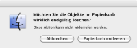 Warnung und Sicherheitsabfrage beim Leeren des Papierkorbs in Mac OS X